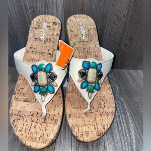 West Loop Women's Large 9/10 Thong Sandals Cork Wedge Heel Rhinestones NWT